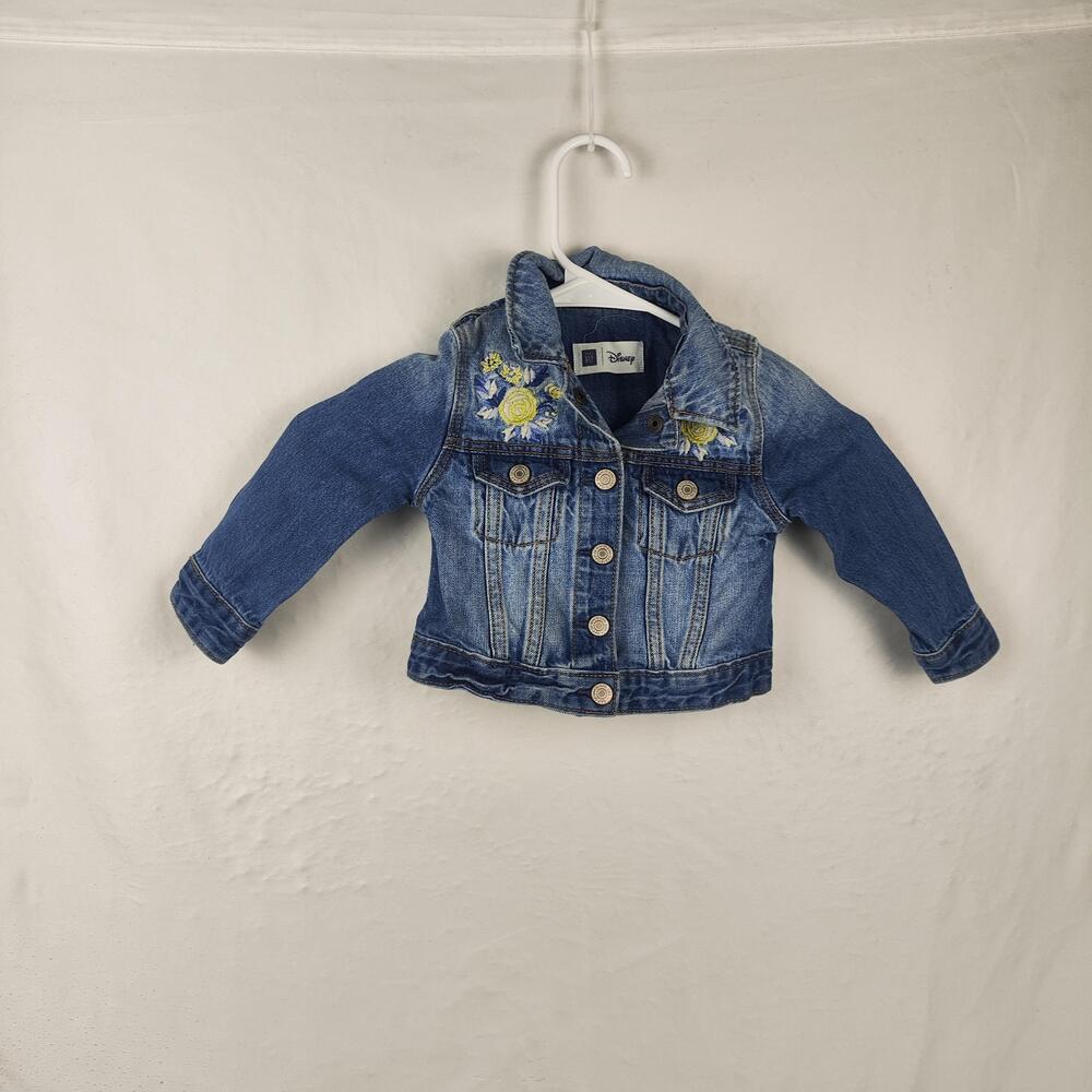 Baby Gap Jacket Infant Girls 18-24 Months Blue Denim Belle Disney Embroidered